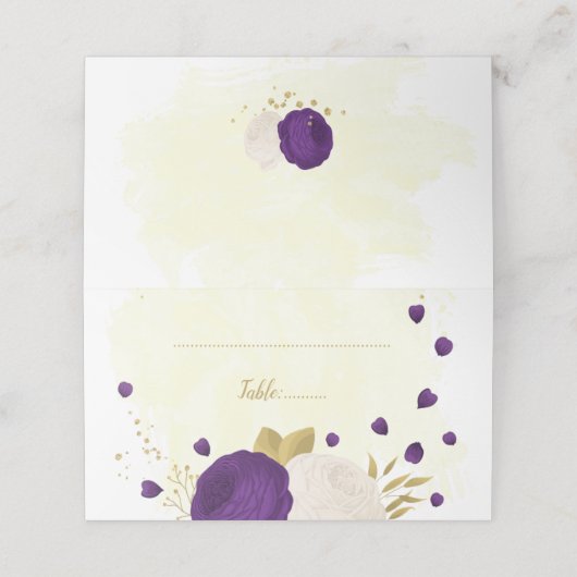 koninklijke paarse en witte bloemen botanische gou plaatskaartje (Buitenkant ongevouwen)