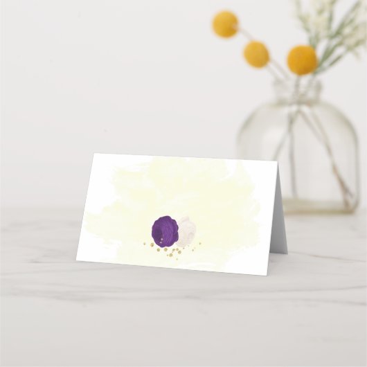 koninklijke paarse en witte bloemen botanische gou plaatskaartje (Achterkant)