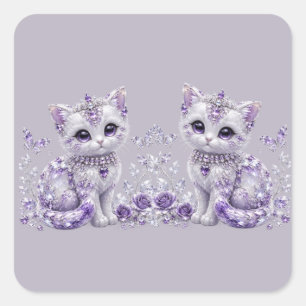 Koninklijke Paarse Gejewelde Kitten Fantasie Vierkante Sticker