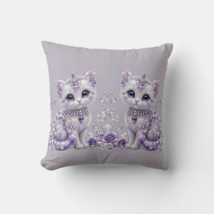 Koninklijke Paarse Gejuwelen Kitten Fantasie Kussen