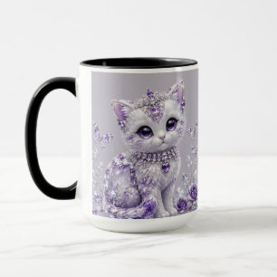 Koninklijke Paarse Gejuwelen Kitten Fantasie Mok