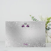 Koninklijke Paarse Glitter Eyes Matching Stationer Briefpapier (Staand voorkant)