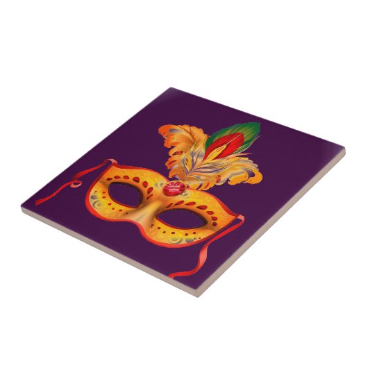 Koninklijke paarse maskermaskers mardi gras tegeltje (Zijkant)