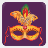 Koninklijke paarse maskermaskers mardi gras vierkante sticker (Voorkant)