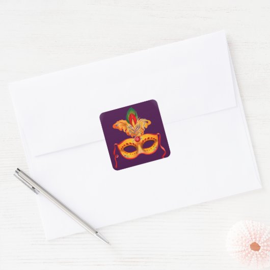 Koninklijke paarse maskermaskers mardi gras vierkante sticker (Envelop)