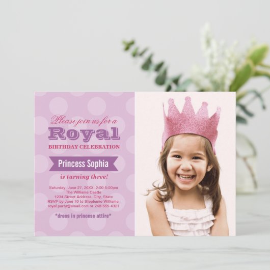 Koninklijke Paarse-prinses Girl Foto Birthday Kaart (Staand voorkant)