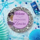 Koninklijke Paarse prinses | Zilverglitter Papieren Bordje (Feest)