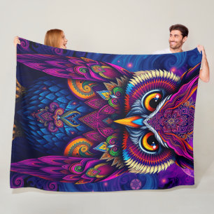 Koninklijke Paarse Uil: Majestueuze Mystieke Kunst Fleece Deken