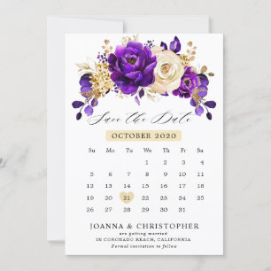 Koninklijke Paarse Violet Gold-kalender Bewaar de  Save The Date