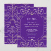 Koninklijke Paarse Zilveren Gatsby Bruiloft Detail Informatiekaartje (Voorkant / Achterkant)