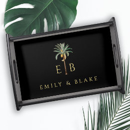 Koninklijke Palm Elegant Tropisch Trouwlogo Dienblad
