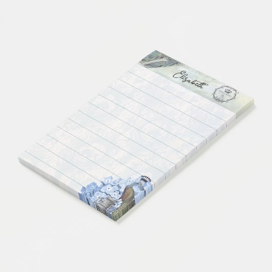 Koninklijke pauw en hortensia gepersonaliseerd post-it® notes (Schuin)