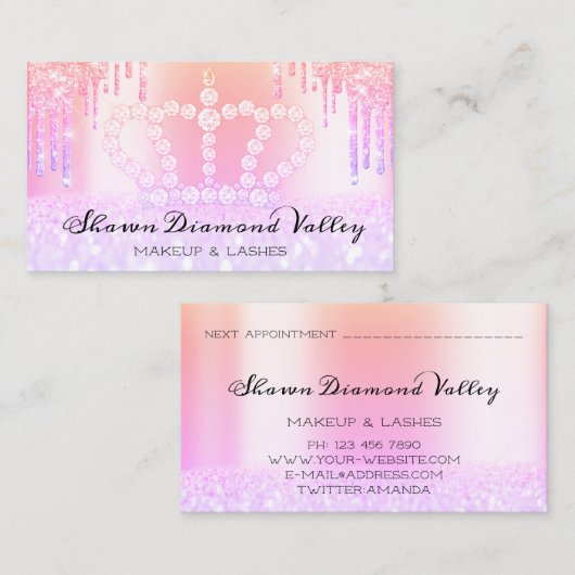 Koninklijke Princess Makeup Artist Lashes Holograa Afsprakenkaartje (Voorkant / Achterkant)