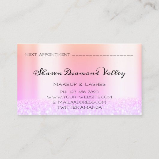 Koninklijke Princess Makeup Artist Lashes Holograa Afsprakenkaartje (Achterkant)
