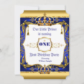 Koninklijke Prins 1st Birthday Blue  Gold Crown Kaart (Voorkant)