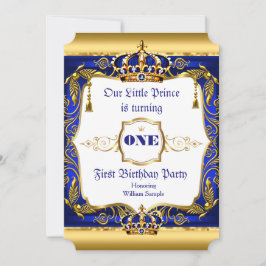 Koninklijke Prins 1st Birthday Blue  Gold Crown Kaart