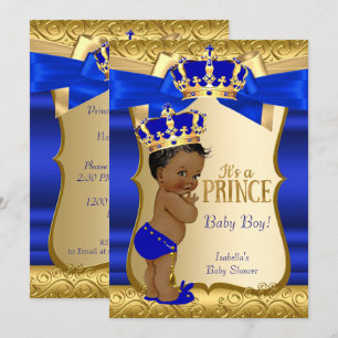 Koninklijke Prins Baby Shower Blauw Goud Damast Et Kaart