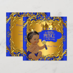 Koninklijke Prins Baby Shower Blauw Goud Rammelaar Kaart