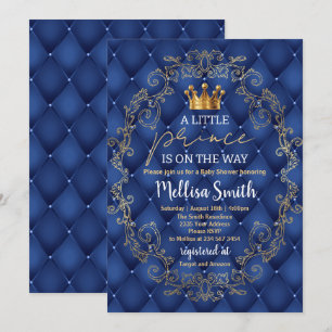 Koninklijke Prins Baby Shower Blauw Goud Ratel Etn Kaart