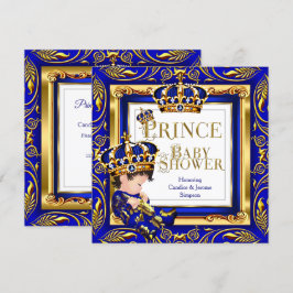 Koninklijke Prins Baby Shower Blauw Gouden Kroon B Kaart