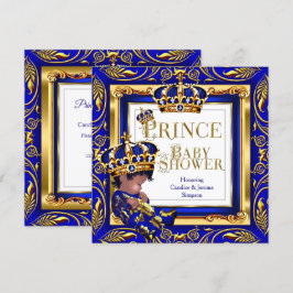Koninklijke Prins Baby Shower Blauw Gouden Kroon E Kaart