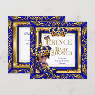 Koninklijke Prins Baby Shower Blauw Gouden Kroon E Kaart