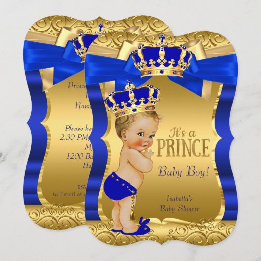 Koninklijke Prins Baby Shower Blauw Gouden Strik B Kaart (Voorkant / Achterkant)