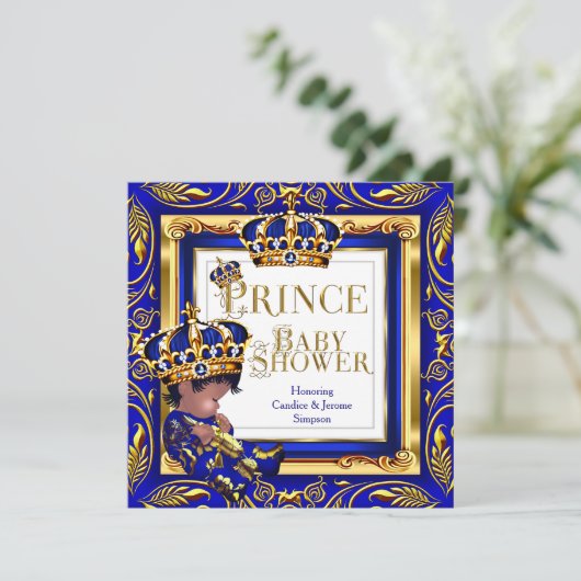 Koninklijke Prins Baby shower Blue Gold Crown Etni Kaart (Staand voorkant)