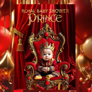 Koninklijke Prins Baby Shower Rood Gouden Stoel Kaart