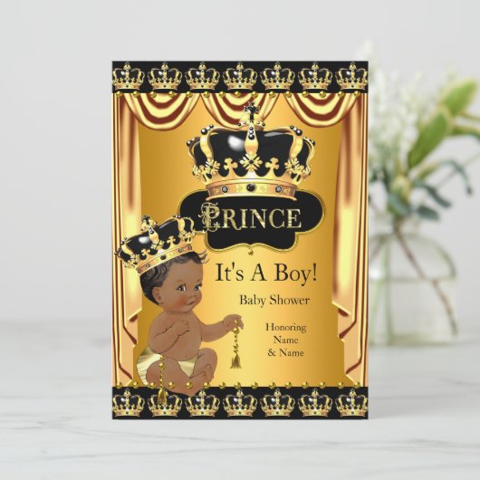 Koninklijke Prins Baby Shower Zwart Goud Etnische Kaart (Staand voorkant)