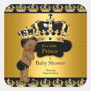 Koninklijke Prins Baby Shower Zwart Goud Etnische  Vierkante Sticker