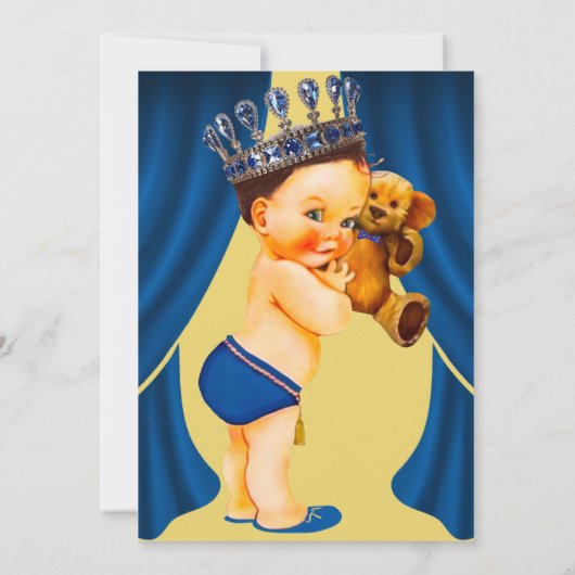 Koninklijke Prins Blauw en Goud Baby Borrel Kaart (Achterkant)