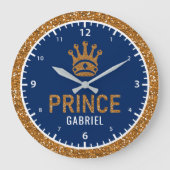 Koninklijke Prins Faux Gold Glitter Crown Boys Roo Grote Klok (Voorkant)