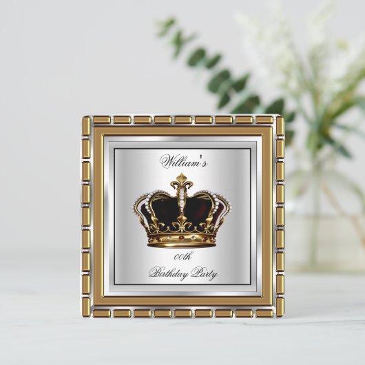 Koninklijke Prins Koning Kroon Goud Zilver Verjaar Kaart (Staand voorkant)