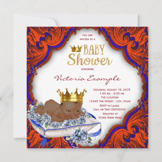 Koninklijke Prins Rood Blauw en Goud Baby shower Kaart (Achterkant)