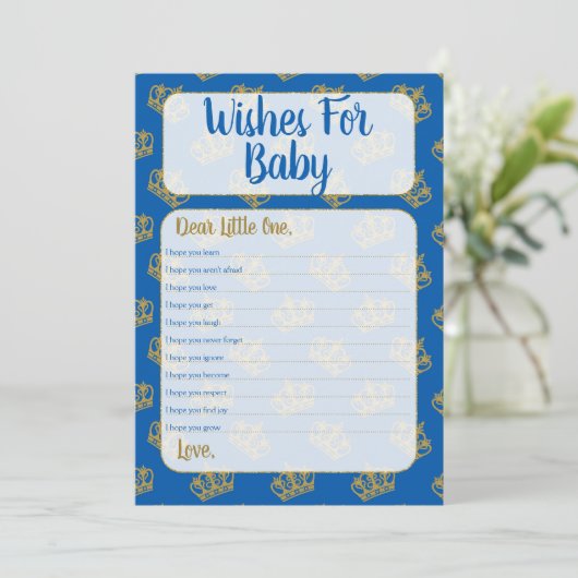 Koninklijke Prins wenst Baby shower blauw Kaart (Staand voorkant)