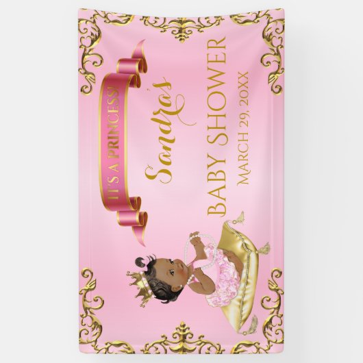 Koninklijke Prinses Baby Meisje op Kussen Roze Gou Spandoek (Verticaal)