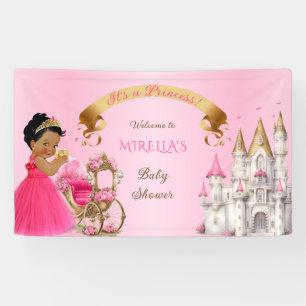 Koninklijke Prinses Baby Meisje op Kussen Roze Gou Spandoek