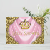 Koninklijke Prinses Baby Shower Roze Satijn en Gou Kaart (Staand voorkant)