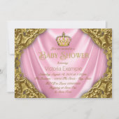Koninklijke Prinses Baby Shower Roze Satijn en Gou Kaart (Achterkant)