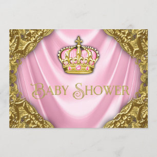 Koninklijke Prinses Baby Shower Roze Satijn en Gou Kaart
