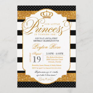 Koninklijke prinses Black White Stripe Gold Birthd Kaart