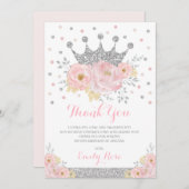 Koninklijke prinses Crown Blush Pink Silver Birthd Bedankkaart (Voorkant / Achterkant)