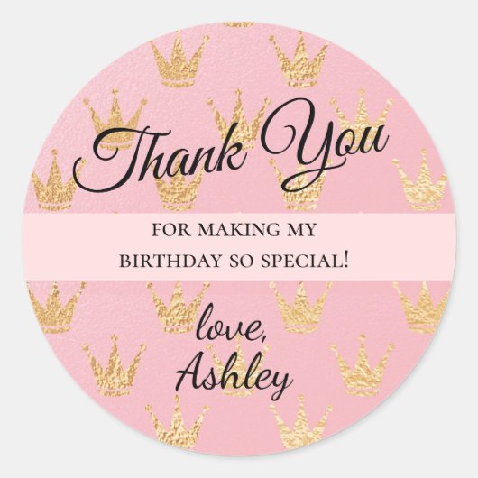 Koninklijke Prinses Gouden Kroon Bedankt Ronde Sticker (Voorkant)