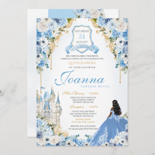 Koninklijke Prinses Lichtblauw Assepoester Quince Kaart (Voorkant / Achterkant)