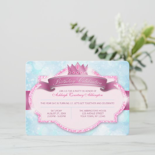 Koninklijke prinses Pink Glitter Girls Birthday Pa Kaart (Staand voorkant)