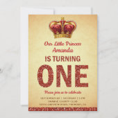 Koninklijke prinses Red Glitter First Birthday Par Kaart (Voorkant)