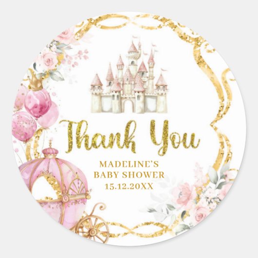 Koninklijke Prinses Roze Koets Bedankt Stickers (Voorkant)