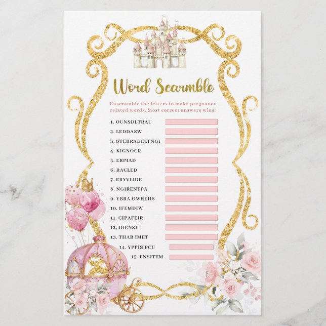 Koninklijke Prinses Roze Koets Woordzoekers Spelle (Voorkant)