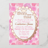 Koninklijke Prinses Roze Rose Goud Meisje Verjaard Folie Uitnodiging (Voorkant)